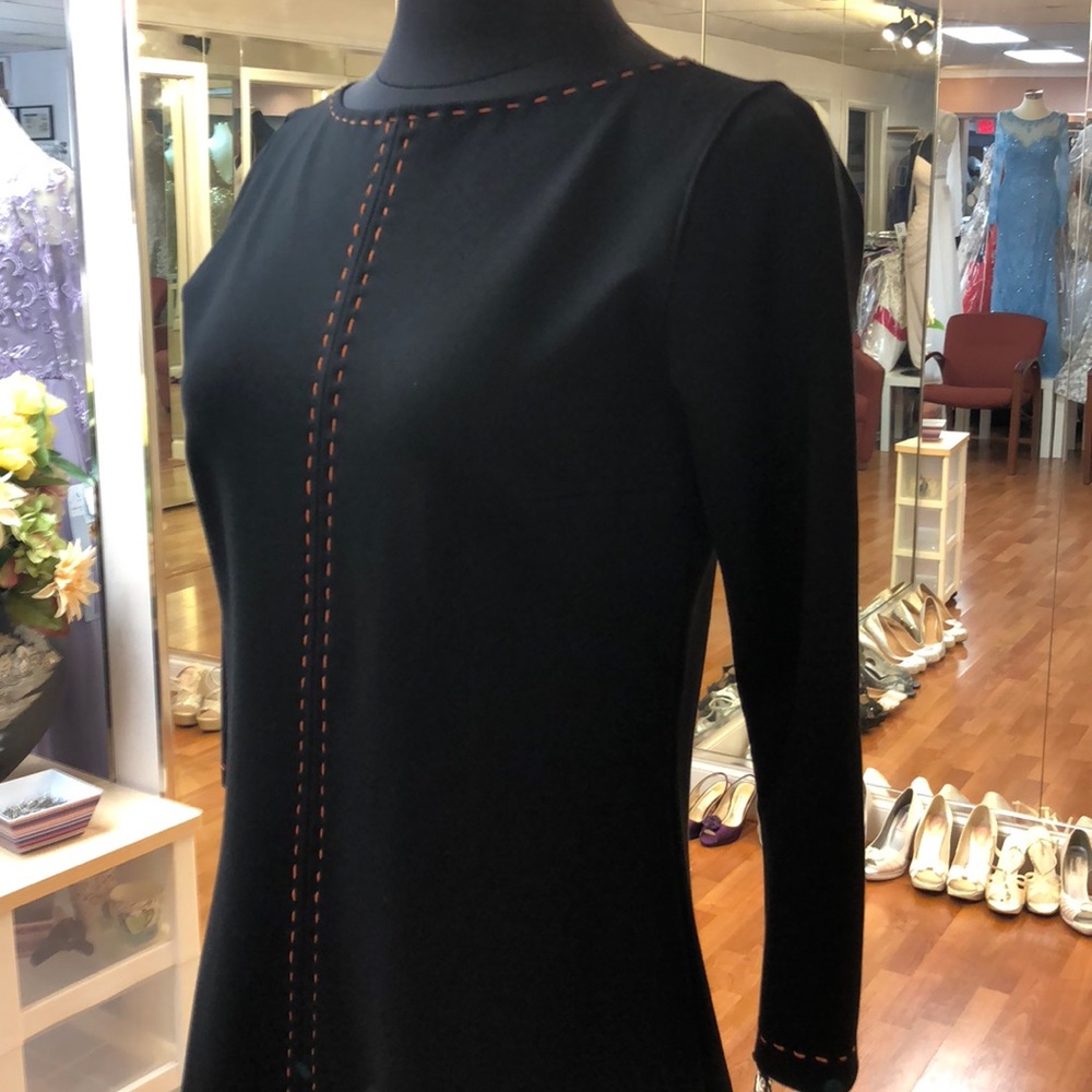 Women’s 3/4 sleeve dress, black, orange stitch - Picture 2 of 6